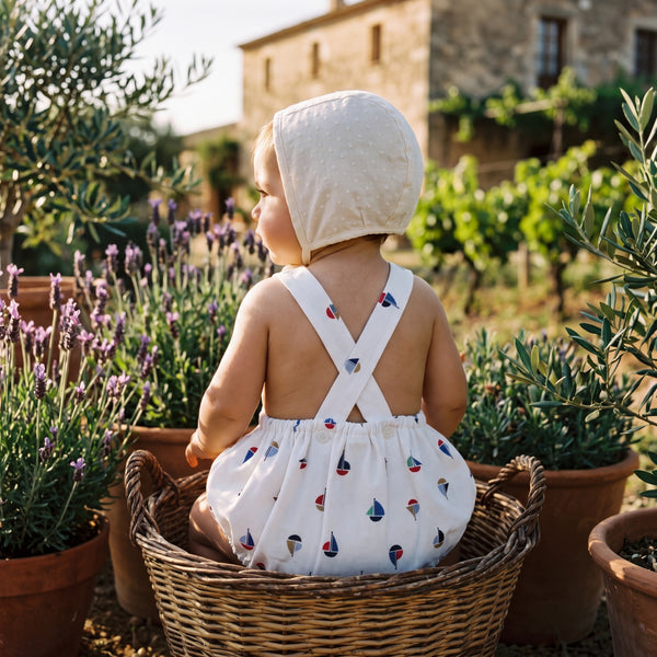 Boys Boats Printed Romper — view 2 — handcrafted in Spain — AGÜ Baby