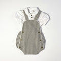 Boys Grey Set White Shirt and Romper with Stripes — AGÜ Baby Spanish baby clothes — view 1