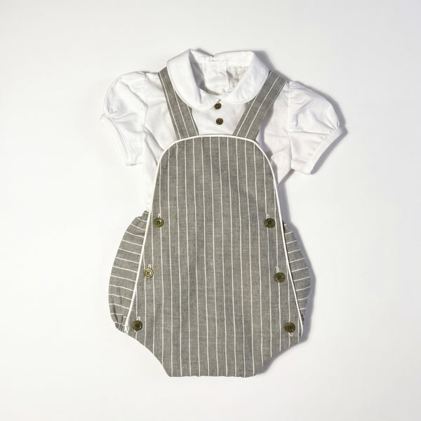 Boys Grey Set White Shirt and Romper with Stripes — AGÜ Baby Spanish baby clothes