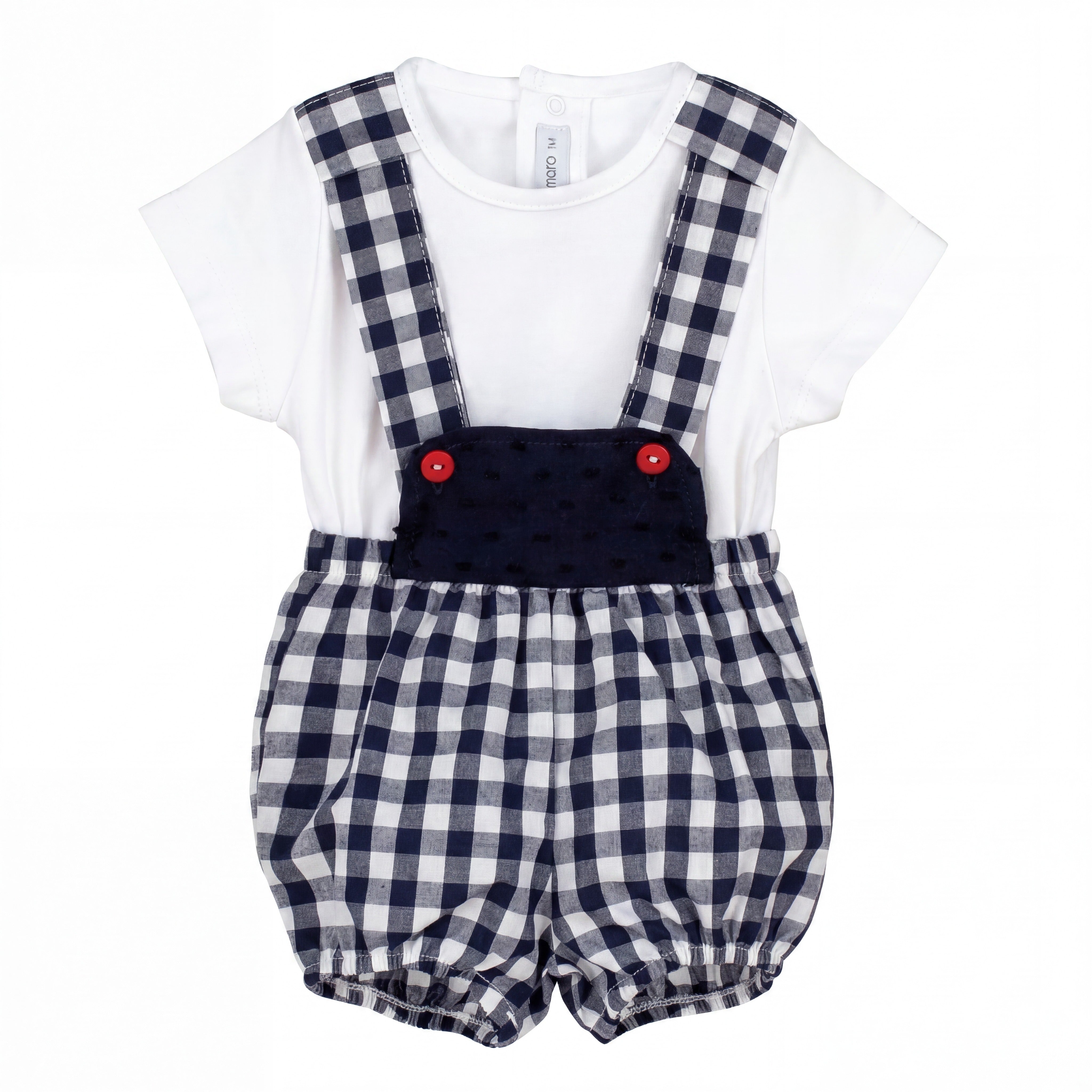 Boys "Hex" Navy Gingham T-Shirt & Jam Pants With Braces — AGÜ Baby Spanish baby clothes