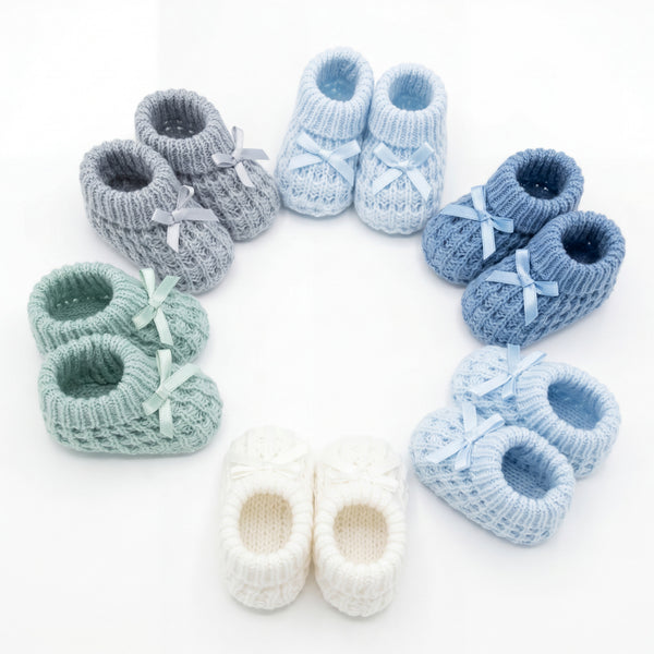 Boys Shoes Knitted with Ribbon Bow One Size — AGÜ Baby Spanish baby clothes