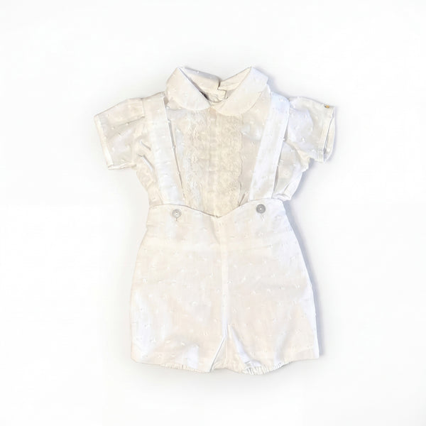 Boys White Plumeti Lace Shirt & White Jam Pants With Braces — AGU Baby Spanish baby clothes