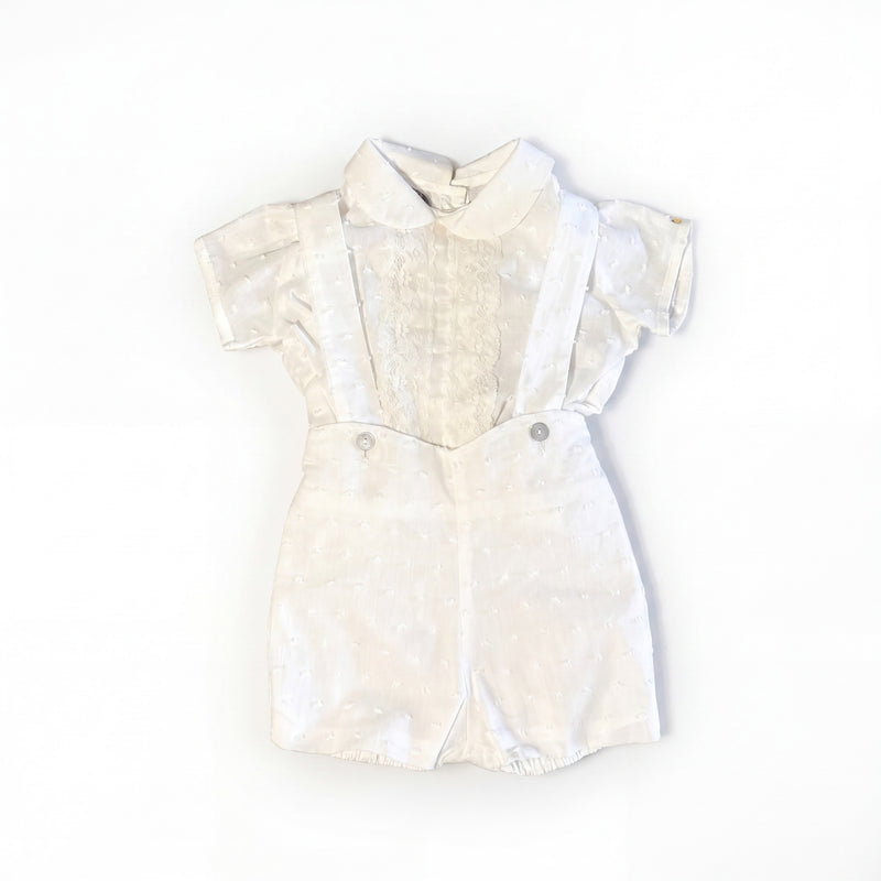 Boys White Plumeti Lace Shirt & White Jam Pants With Braces — Boys Boys Shirts — AGU Baby Spanish baby clothes
