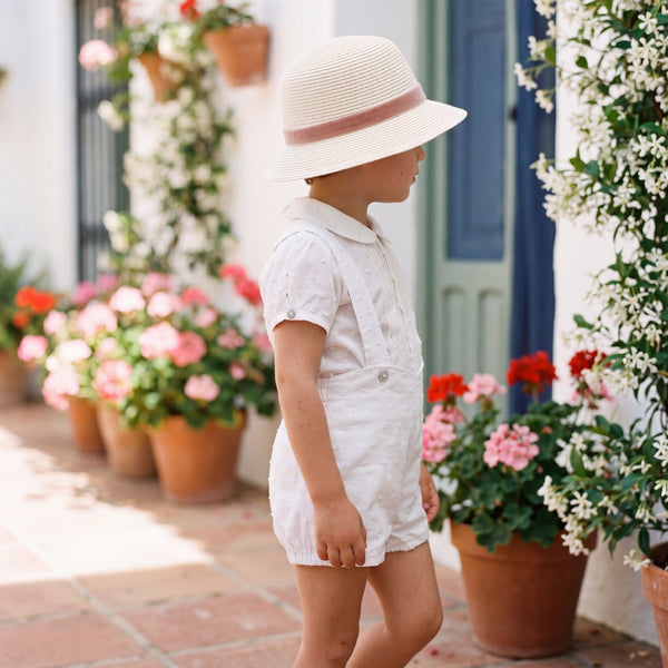Boys White Plumeti Lace Shirt & White Jam Pants With Braces — AGU Baby