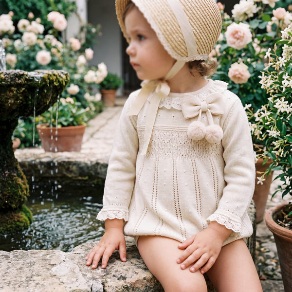 Camel Perforated Socks with Borlones — view 2 — handcrafted in Spain — AGÜ Baby