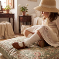 Girl Beige High Socks with Gathered Tulle Strap — view 2 — handcrafted in Spain — AGÜ Baby — view 2