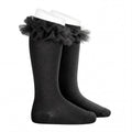 Girl Black High Socks with Gathered Tulle Strap — AGÜ Baby Spanish baby clothes — view 1