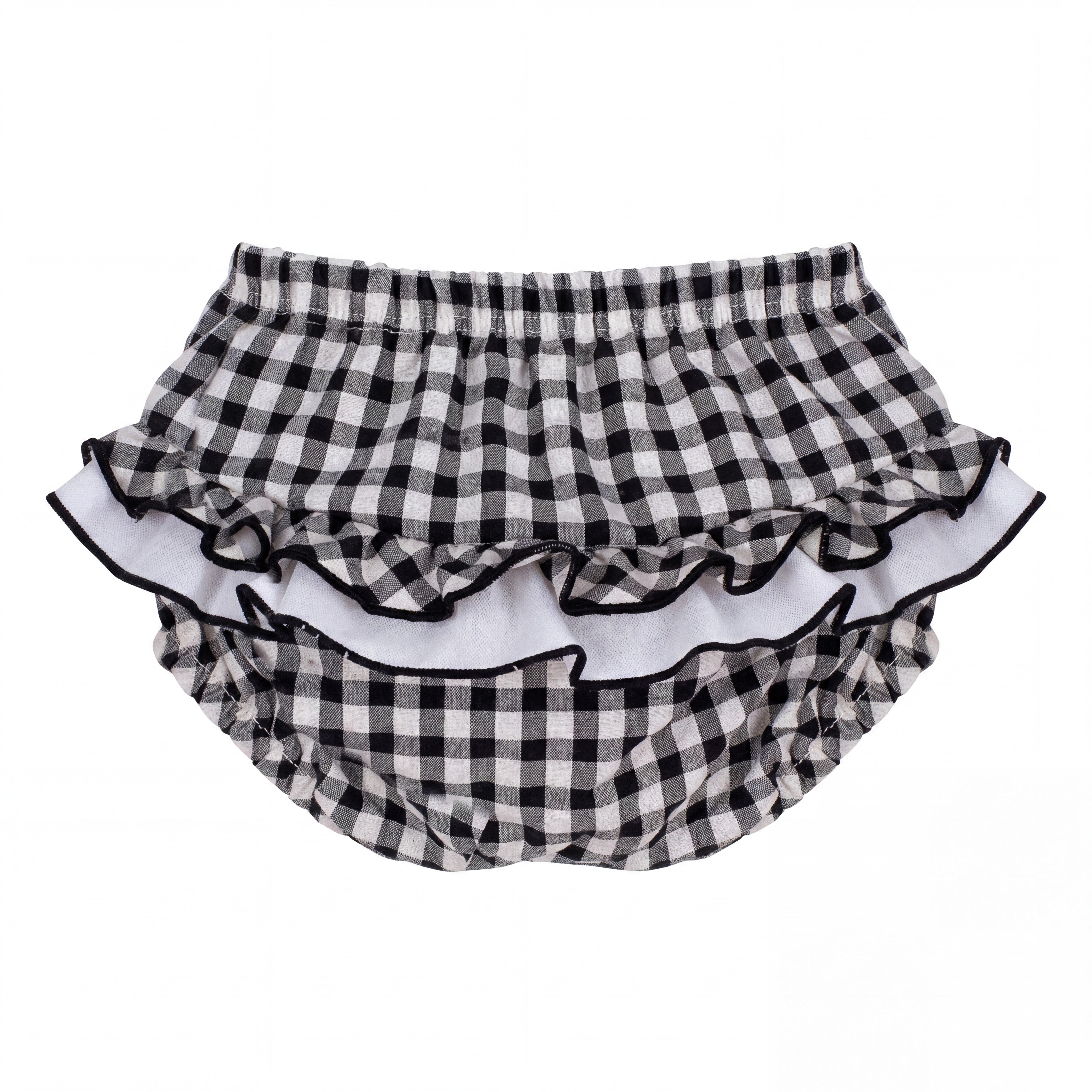 Girl Black Vichy Ruffle Bloomer — view 3 — handcrafted in Spain — AGÜ Baby