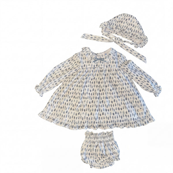 Girl Blue Feathers Print Set 3 Pieces — AGU Baby Spanish baby clothes
