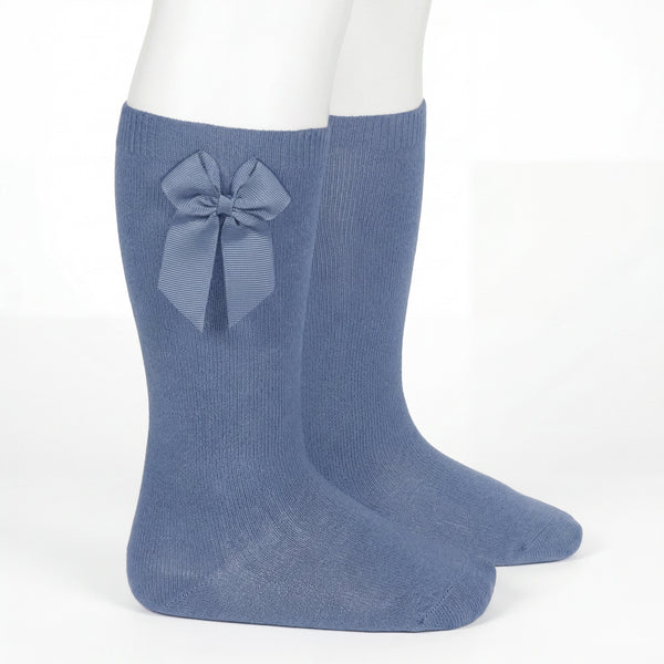 Girl Blue High Socks with Side Bow — AGÜ Baby Spanish baby clothes