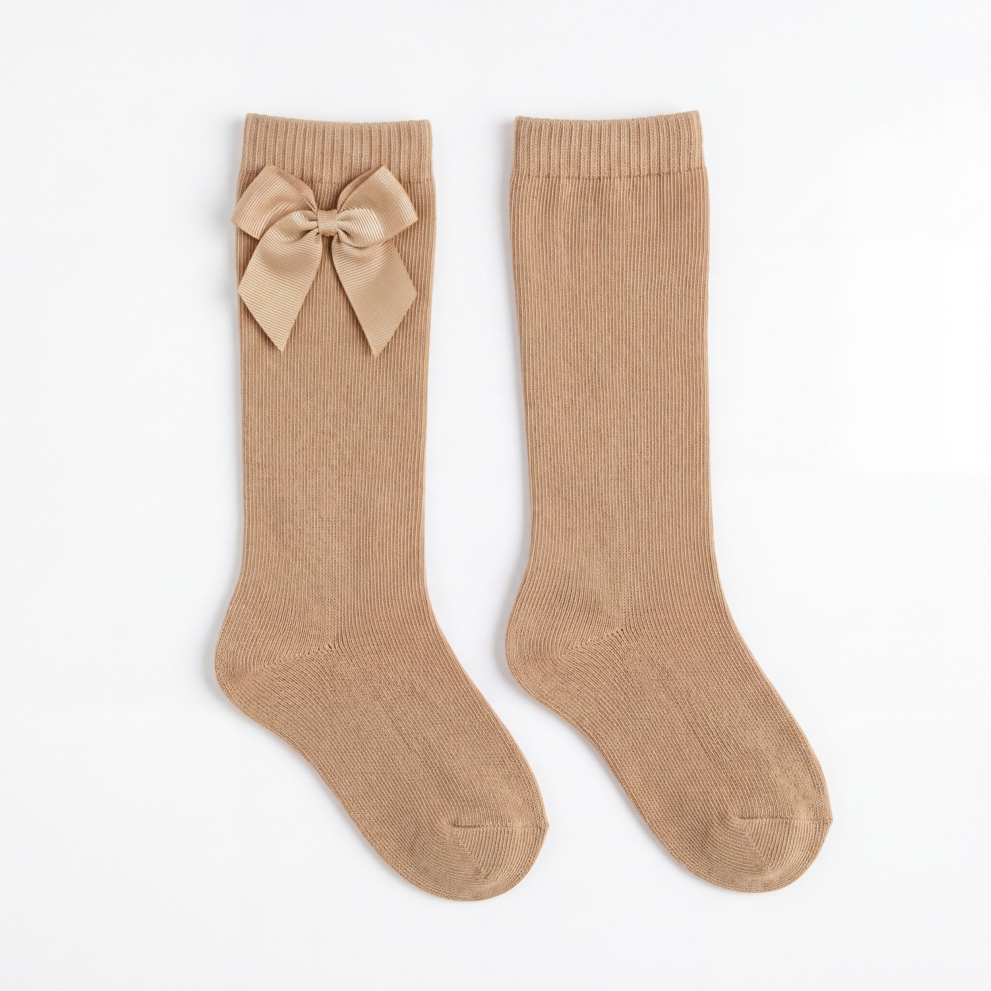 Girl Camel High Socks with Side Bow — AGÜ Baby Spanish baby clothes