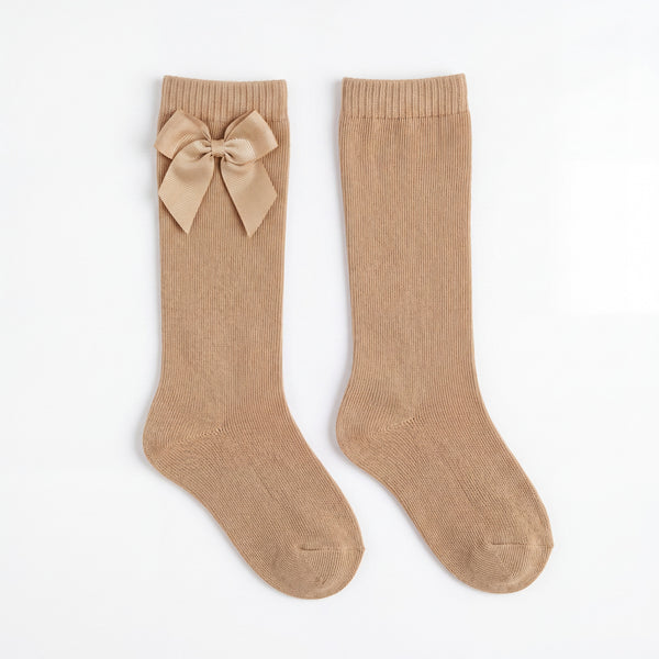 Girl Camel High Socks with Side Bow — AGÜ Baby Spanish baby clothes