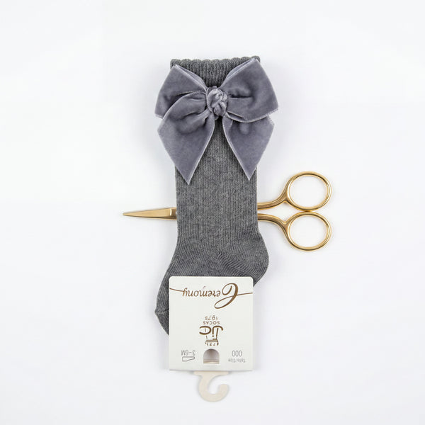 Girl Gray High Socks with Side Velvet Bow — AGÜ Baby Spanish baby clothes