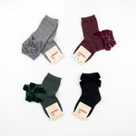 Girl Gray High Socks with Side Velvet Bow — view 3 — handcrafted in Spain — AGÜ Baby