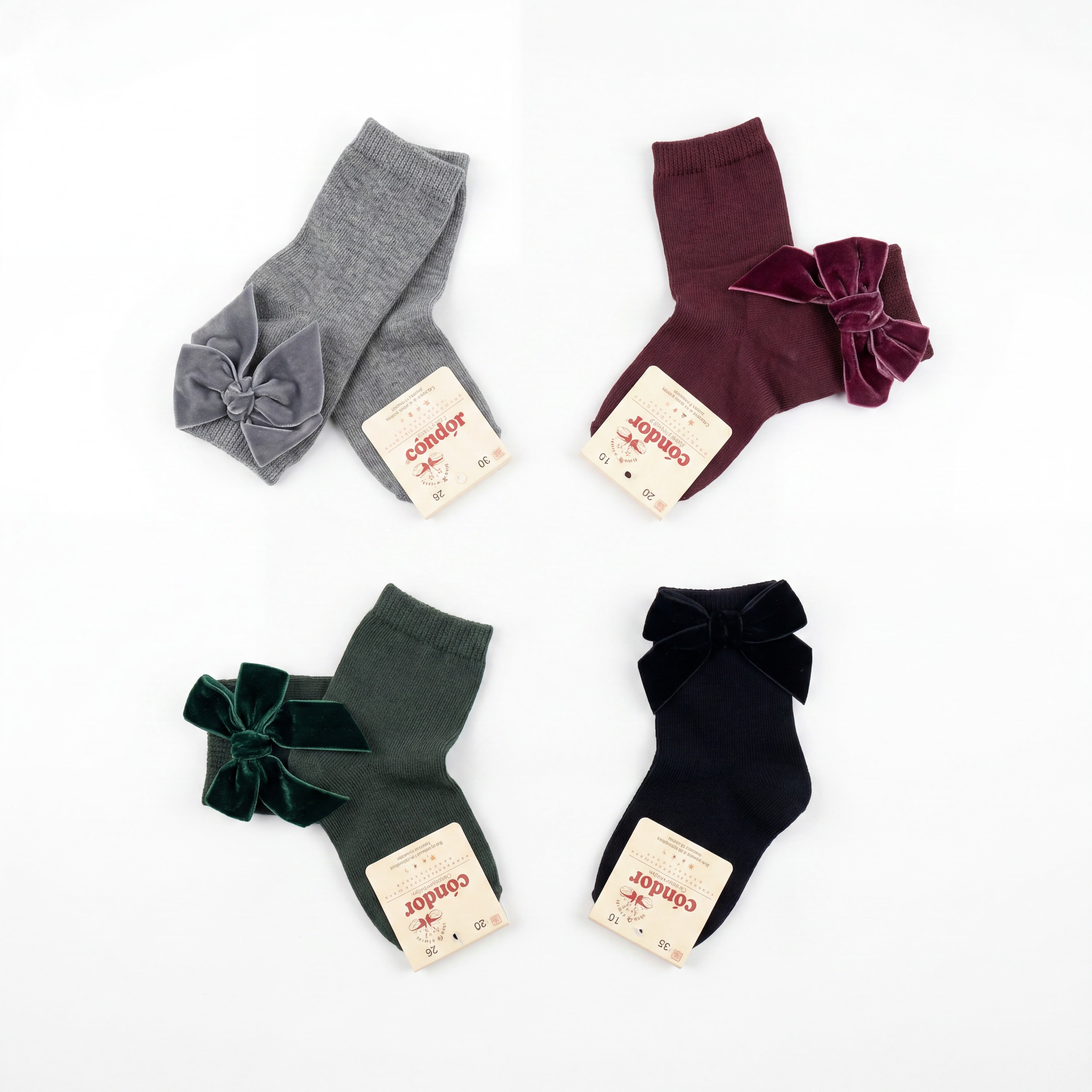 Girl Gray High Socks with Side Velvet Bow — view 3 — handcrafted in Spain — AGÜ Baby