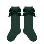 Girl Green High Socks with Side Velvet Bow — AGÜ Baby Spanish baby clothes