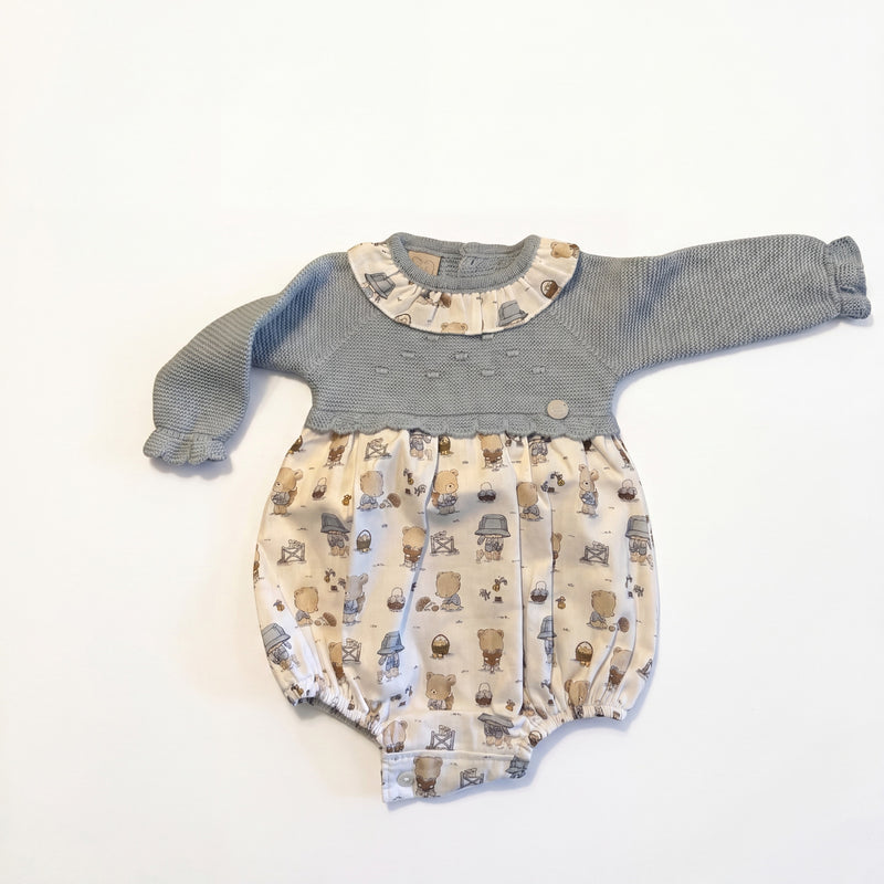 Girl Light Blue Bear Knitted Romper — Girls Rompers — AGU Baby Spanish baby clothes