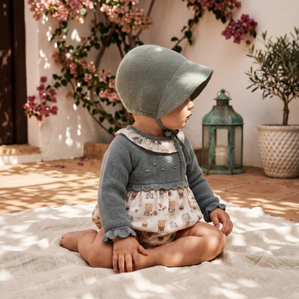 Girl Light Blue Bear Knitted Romper — AGU Baby