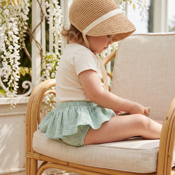 Girl Light Green Ruffled Bambula Bloomer — view 2 — handcrafted in Spain — AGÜ Baby