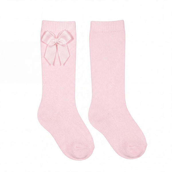 Girl Light Pink High Socks with Side Bow — AGÜ Baby Spanish baby clothes