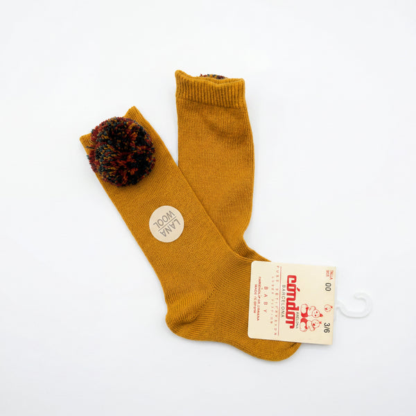 Girl Mustard High Socks with Borlones — AGÜ Baby Spanish baby clothes