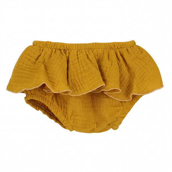 Girl Mustard Ruffled Bambula Bloomer — AGÜ Baby Spanish baby clothes