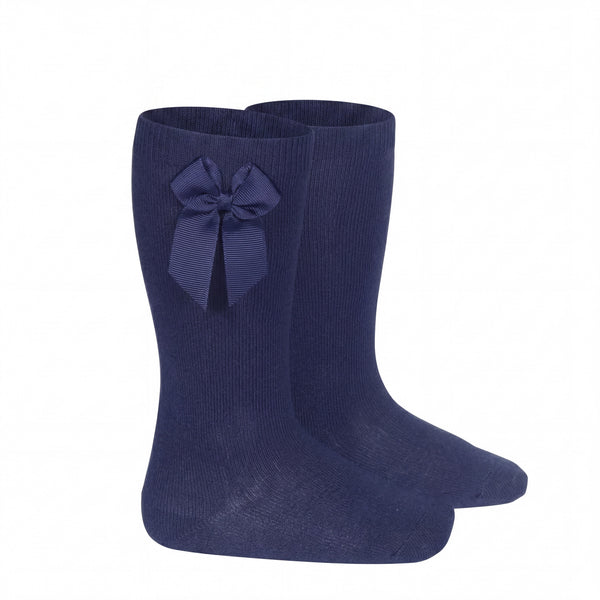 Girl Navy Blue High Socks with Side Bow — AGÜ Baby Spanish baby clothes