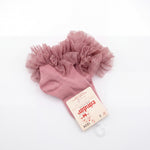Girl Pink Makeup High Socks with Gathered Tulle Strap — view 4 — handcrafted in Spain — AGÜ Baby
