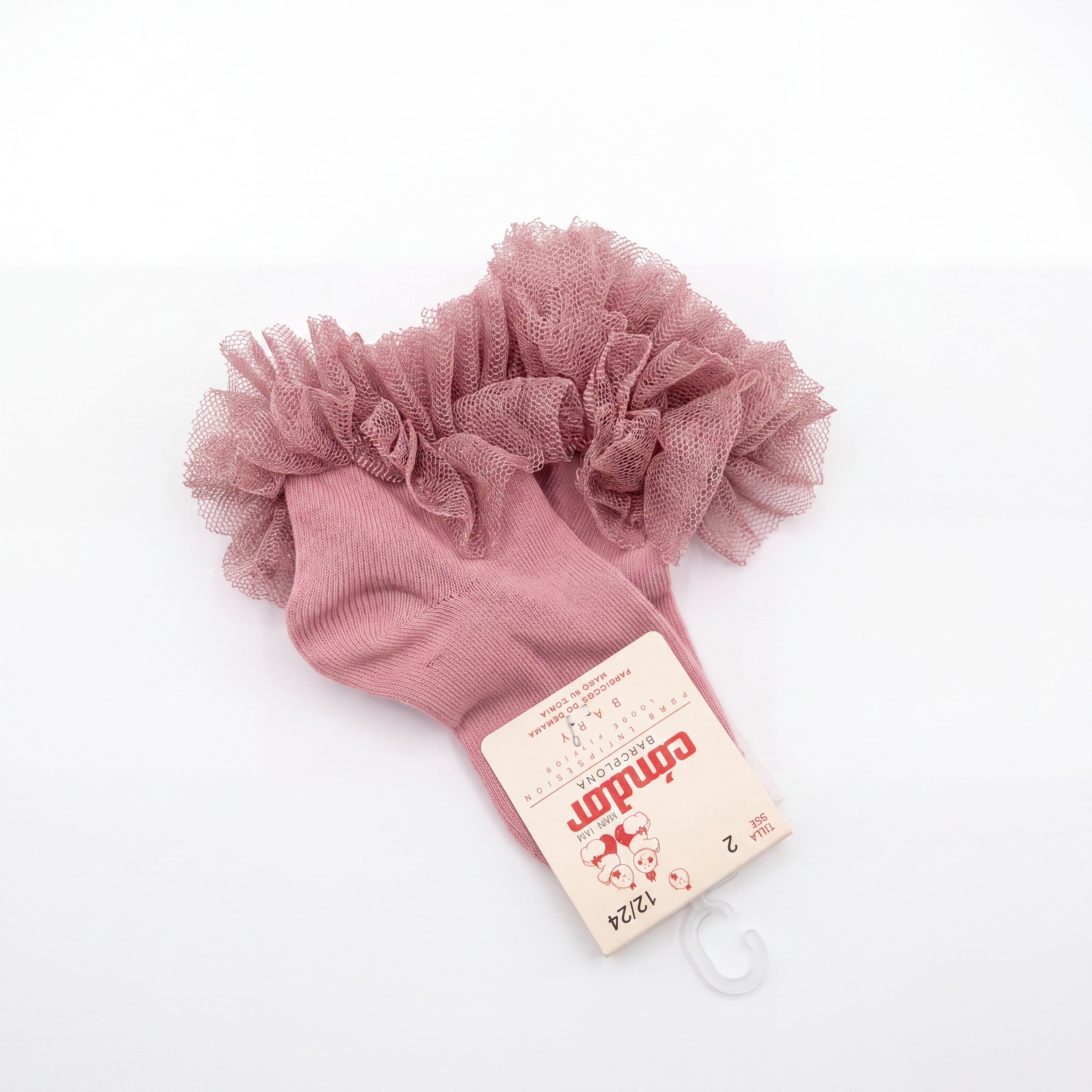 Girl Pink Makeup High Socks with Gathered Tulle Strap — view 4 — handcrafted in Spain — AGÜ Baby
