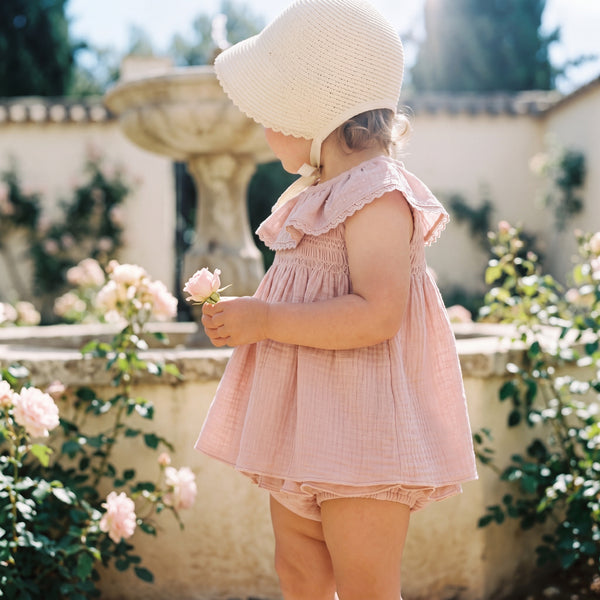 Girl Pink Makeup Ruffled Bambula Bloomer — view 2 — handcrafted in Spain — AGÜ Baby