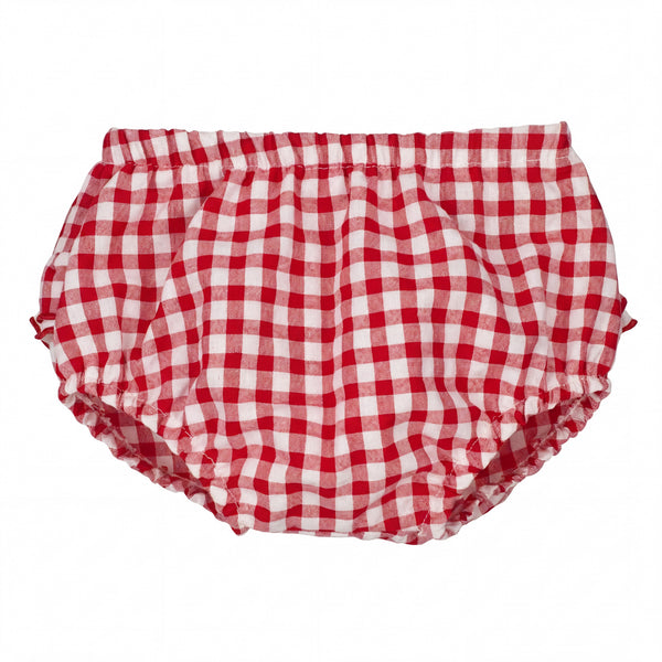 Girl Red Vichy Ruffle Bloomer — AGÜ Baby Spanish baby clothes