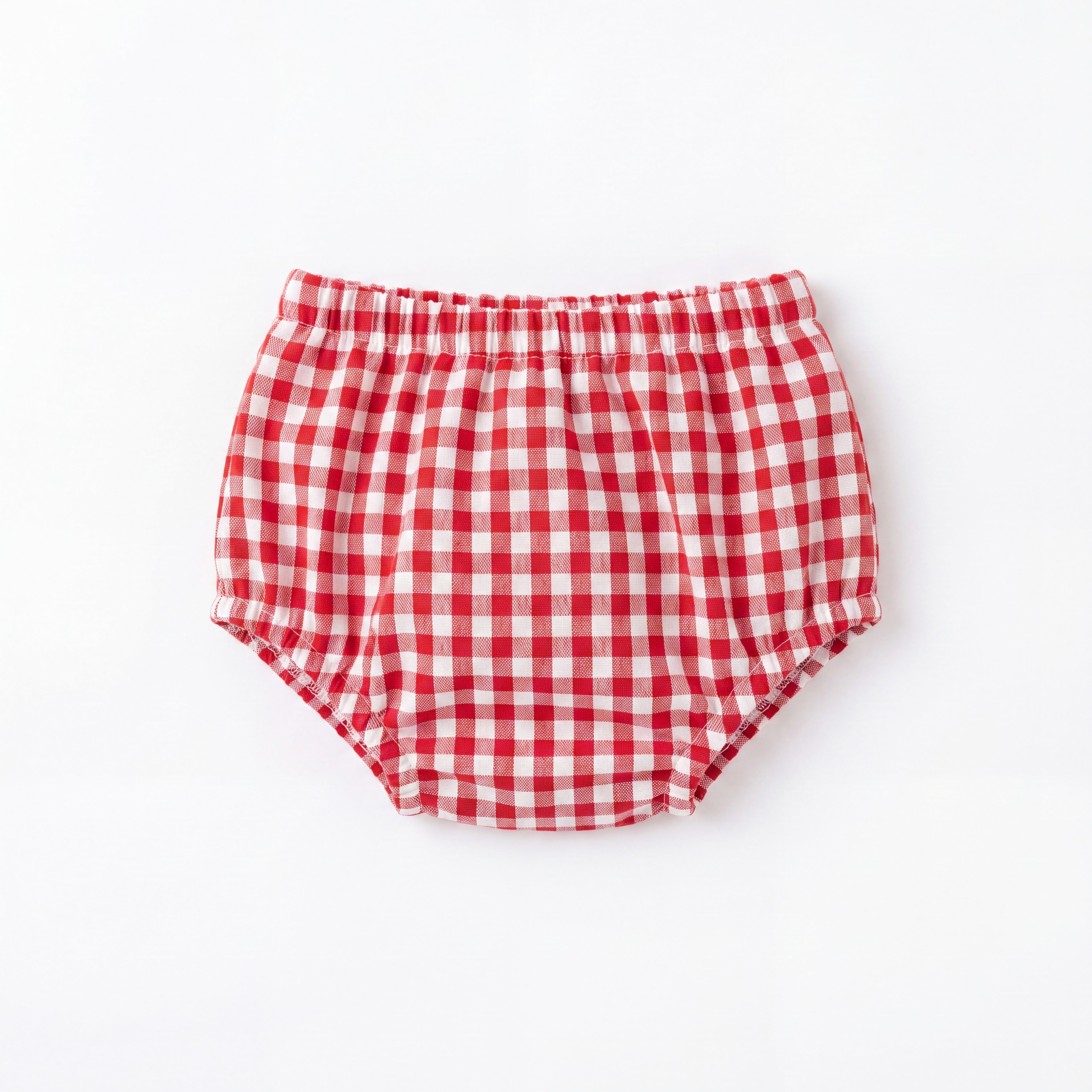 Girl Red Vichy Ruffle Bloomer — view 4 — handcrafted in Spain — AGÜ Baby