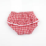 Girl Red Vichy Ruffle Bloomer — view 5 — handcrafted in Spain — AGÜ Baby