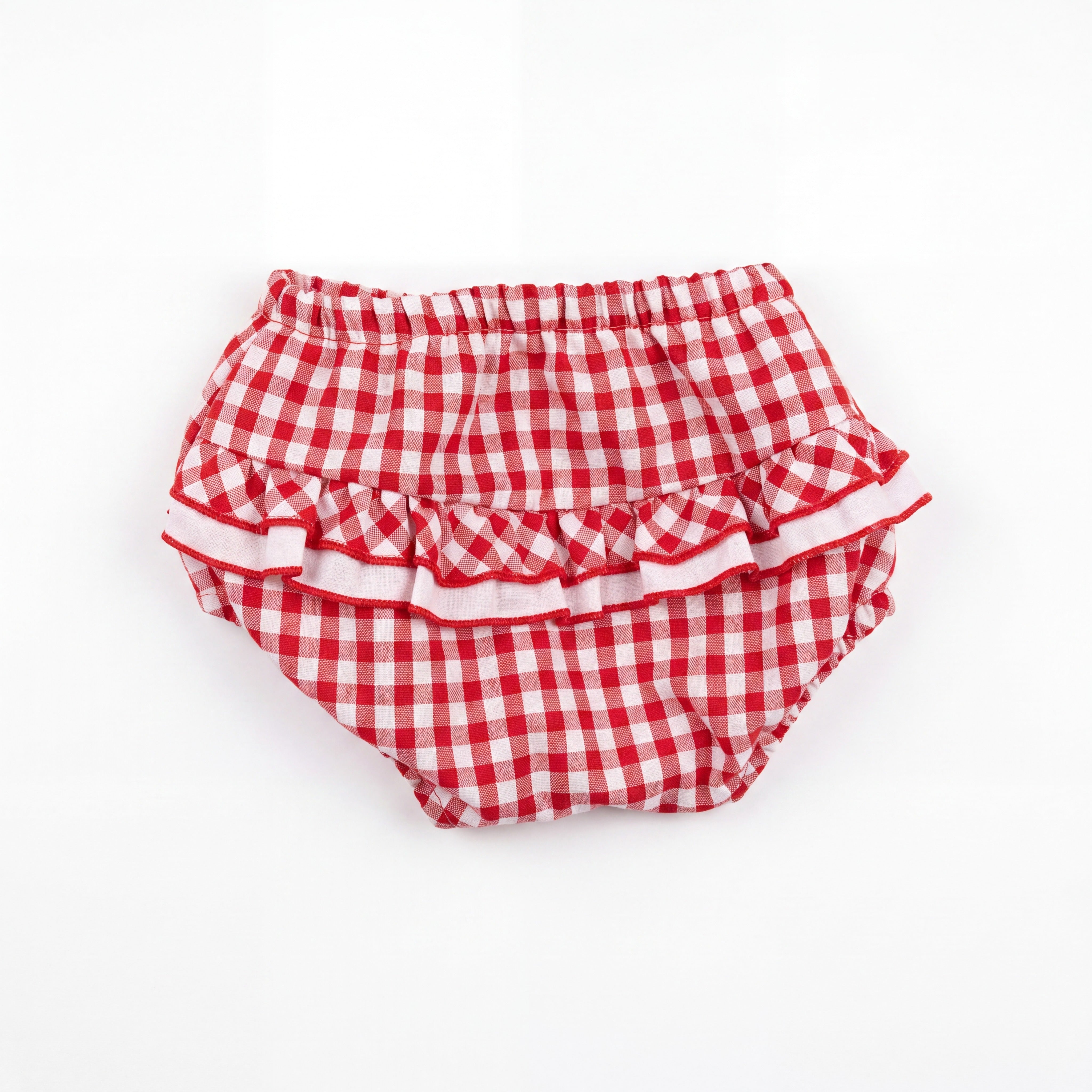 Girl Red Vichy Ruffle Bloomer — view 5 — handcrafted in Spain — AGÜ Baby