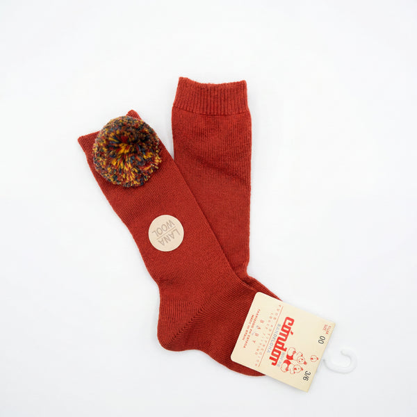 Girl Red Wine High Socks with Borlones — AGÜ Baby Spanish baby clothes