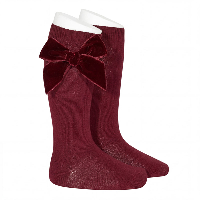 Girl Red Wine High Socks with Side Velvet Bow — AGÜ Baby Spanish baby clothes