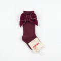 Girl Red Wine High Socks with Side Velvet Bow — view 3 — handcrafted in Spain — AGÜ Baby — view 3