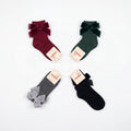 Girl Red Wine High Socks with Side Velvet Bow — view 4 — handcrafted in Spain — AGÜ Baby — view 4