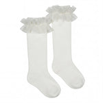 Girl White High Socks with Gathered Tulle Strap — AGÜ Baby Spanish baby clothes
