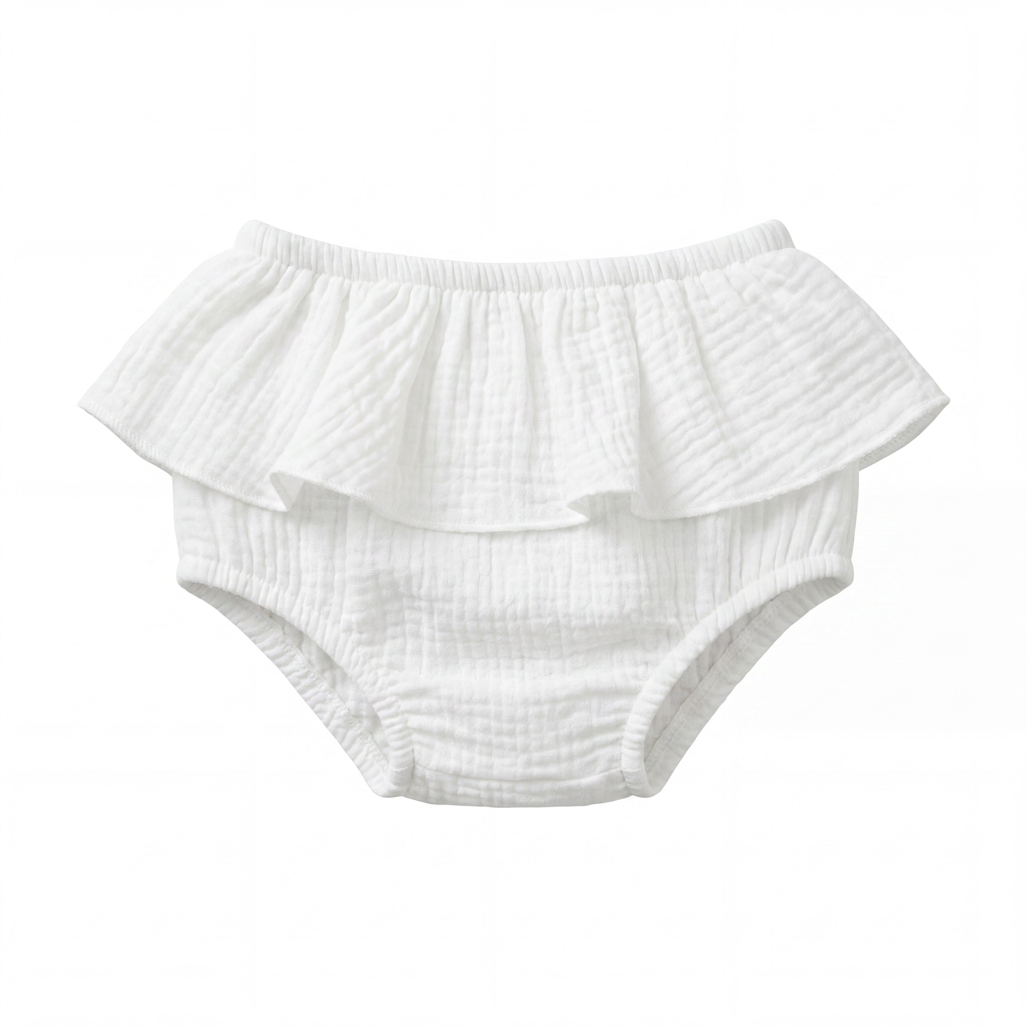 Girl White Ruffled Bambula Bloomer — view 3 — handcrafted in Spain — AGÜ Baby