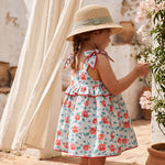 Girls "Adriana" Red & Blue Floral Dress — view 2 — handcrafted in Spain — AGÜ Baby