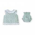Girls Aquamarine Zig Zag Blouse & Bloomers — AGÜ Baby Spanish baby clothes