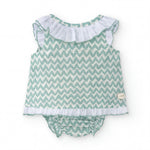 Girls Aquamarine Zig Zag Blouse & Bloomers — view 3 — handcrafted in Spain — AGÜ Baby