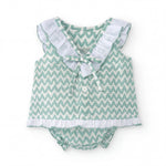 Girls Aquamarine Zig Zag Blouse & Bloomers — view 4 — handcrafted in Spain — AGÜ Baby