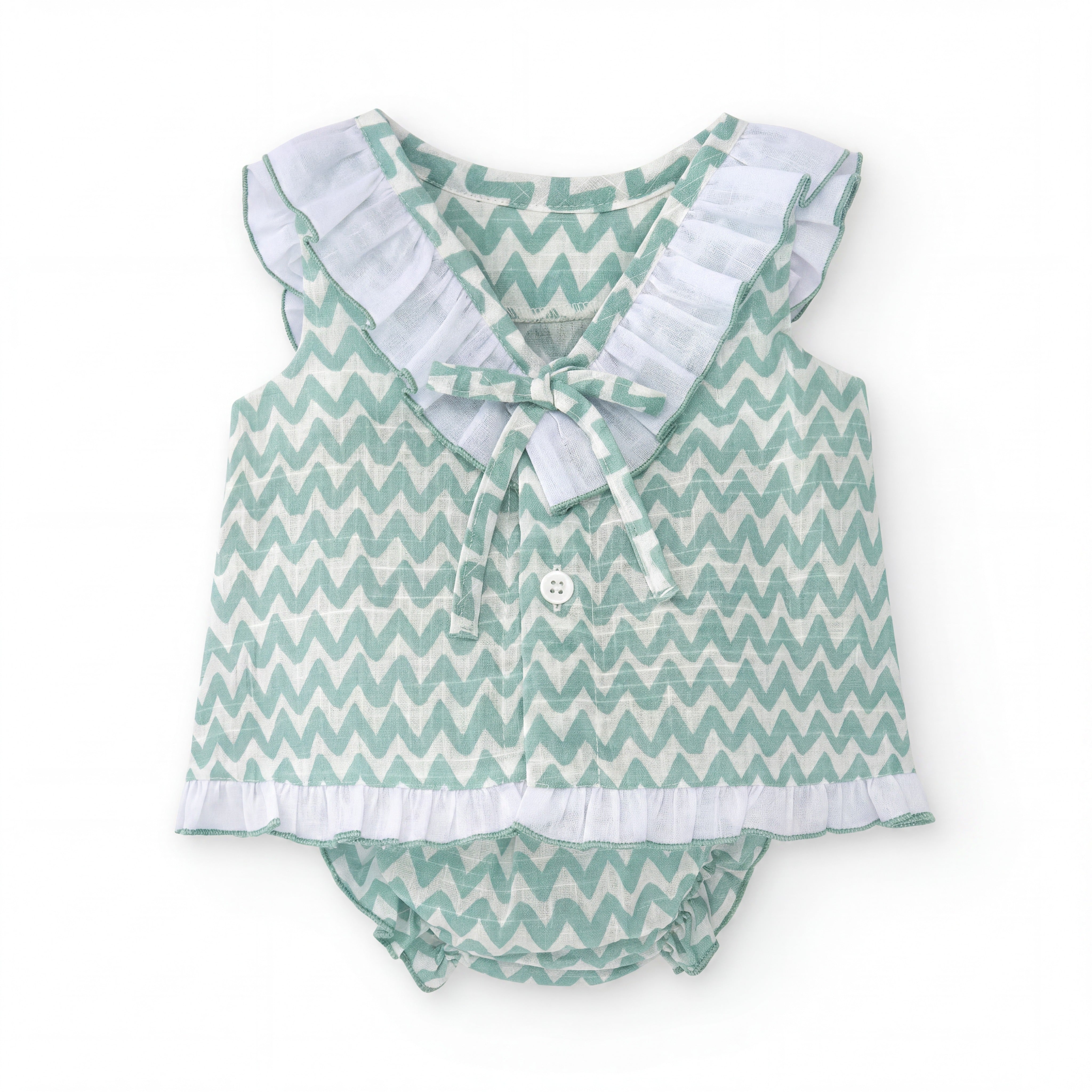 Girls Aquamarine Zig Zag Blouse & Bloomers — view 4 — handcrafted in Spain — AGÜ Baby