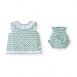 Girls Aquamarine Zig Zag Blouse & Bloomers — view 5 — handcrafted in Spain — AGÜ Baby