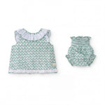 Girls Aquamarine Zig Zag Blouse & Bloomers — view 6 — handcrafted in Spain — AGÜ Baby