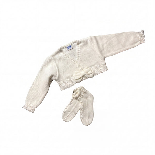 Girls Beige Cropped Cardigan and Socks — AGÜ Baby Spanish baby clothes
