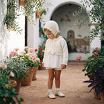 Girls Beige Cropped Cardigan and Socks — view 2 — handcrafted in Spain — AGÜ Baby