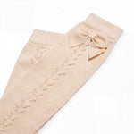Girls Camel Perforated High Socks with Bow — AGÜ Baby Spanish baby clothes